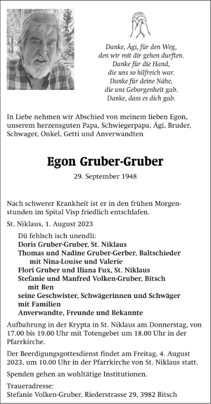 Erinnerungsbild für Egon Gruber-Gruber